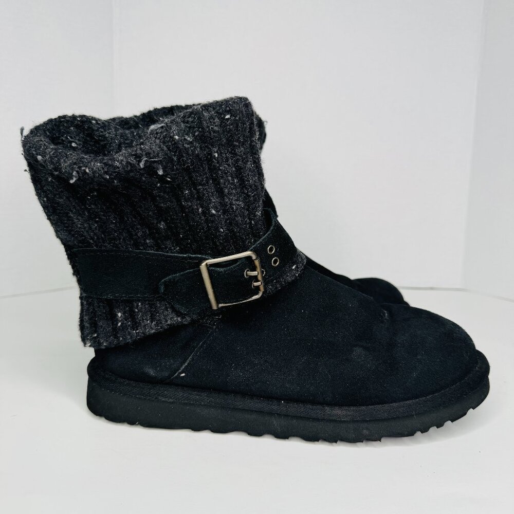 UGG Cambridge Black Suede Sweater Sheath Boots Womens 7 1003175 Buckle Strap Acc